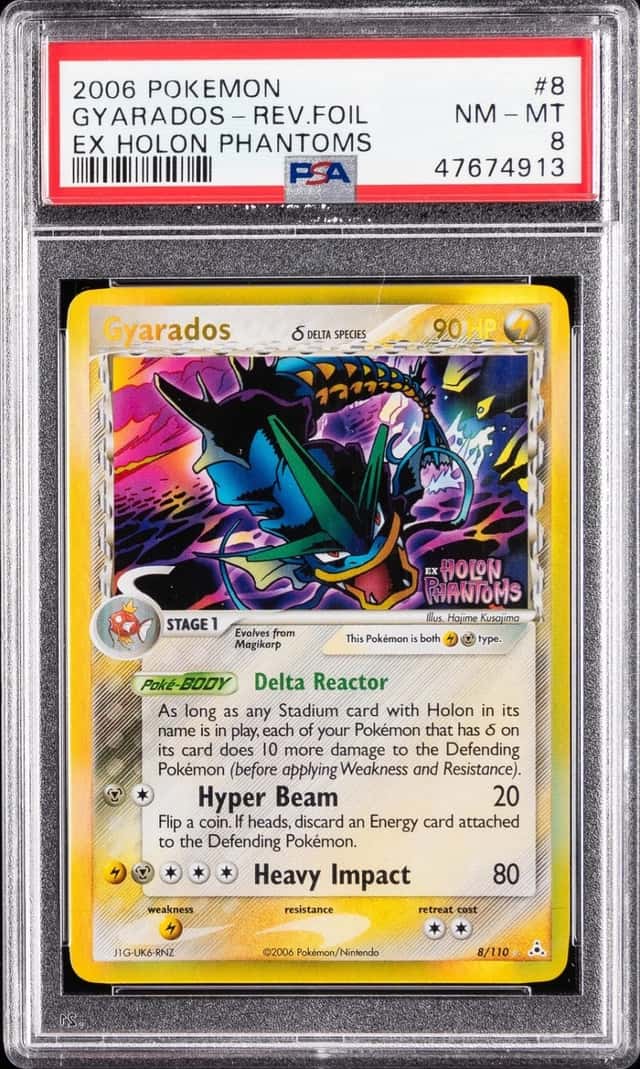 2006 POKEMON EX HOLON PHANTOMS #8 GYARADOS-REVERSE FOIL PSA 8