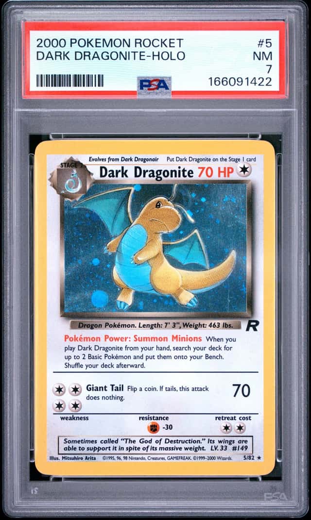 2000 POKEMON ROCKET #5 DARK DRAGONITE-HOLO PSA 7