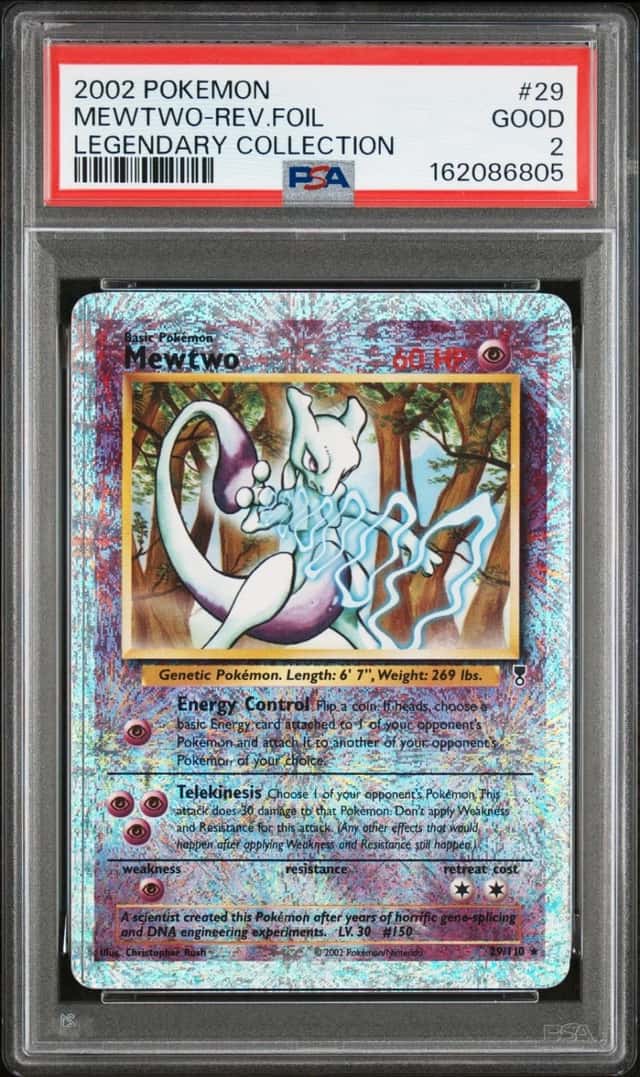 2002 POKEMON LEGENDARY COLLECTION #29 MEWTWO-REVERSE FOIL PSA 2