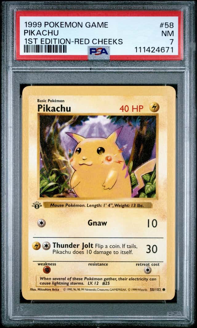 1999 POKEMON BASE SET 1ST EDITION-RED CHEEKS #58 PIKACHU PSA 7