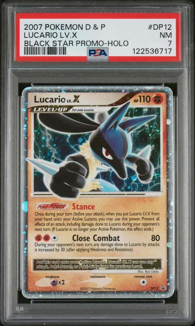 2007 POKEMON DIAMOND & PEARL BLACK STAR PROMO HOLO #DP12 LUCARIO LV.X PSA 7