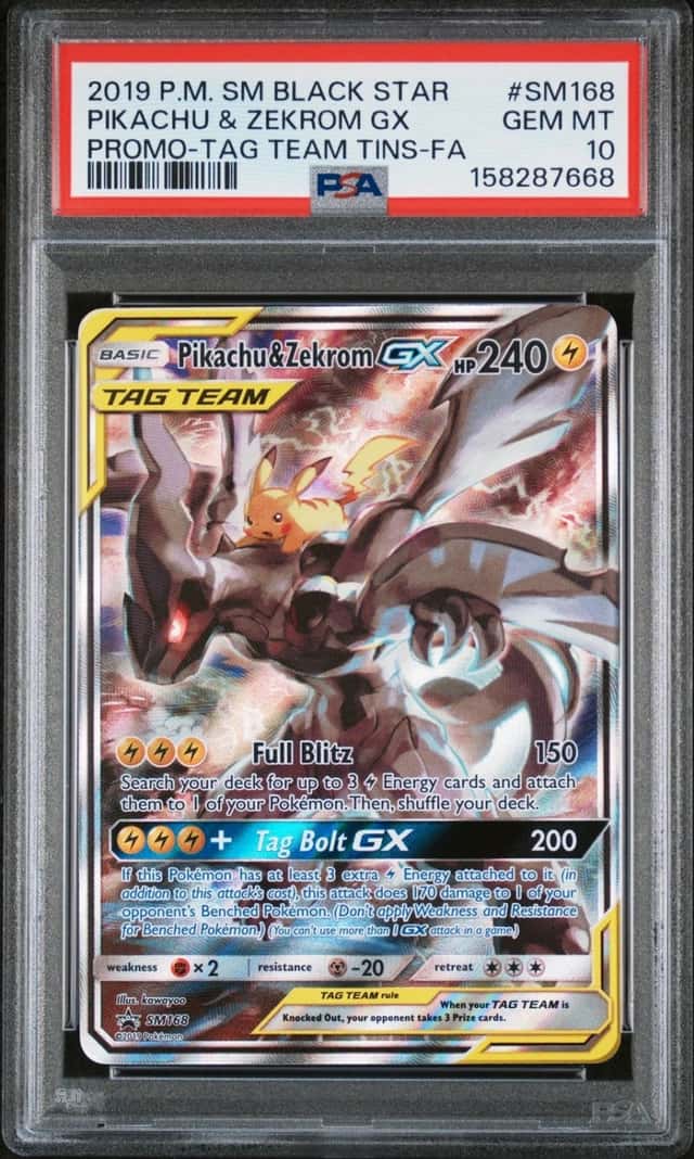 2019 POKEMON SM BLACK STAR PROMO #SM168 FULL ART/PIKACHU & ZEKROM GX PSA 10