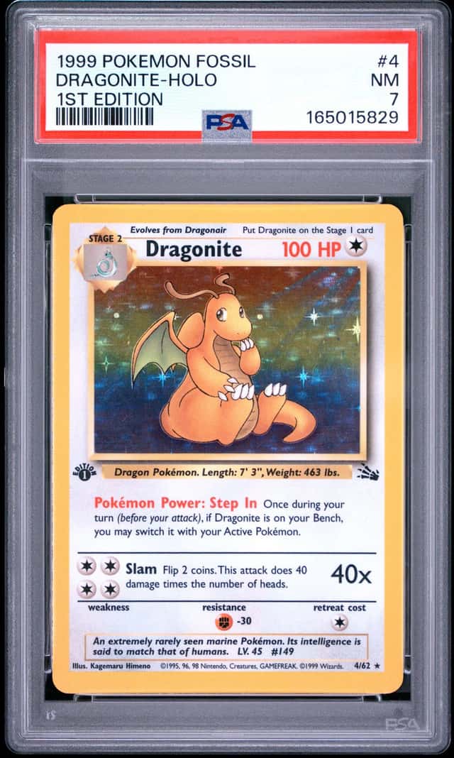 1999 POKEMON FOSSIL 1ST EDITION #4 DRAGONITE-HOLO PSA 7
