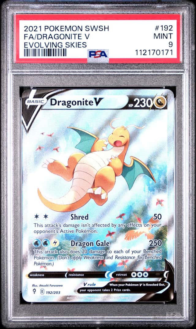 2021 POKEMON SWORD & SHIELD EVOLVING SKIES #192 FULL ART/DRAGONITE V PSA 9