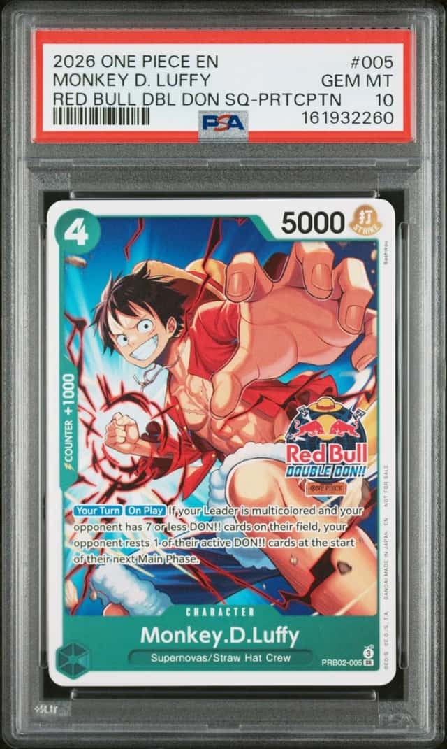 2026 ONE PIECE RED BULL DOUBLE DON!! STORE QUALIFIER #005 MONKEY D. LUFFY PSA 10