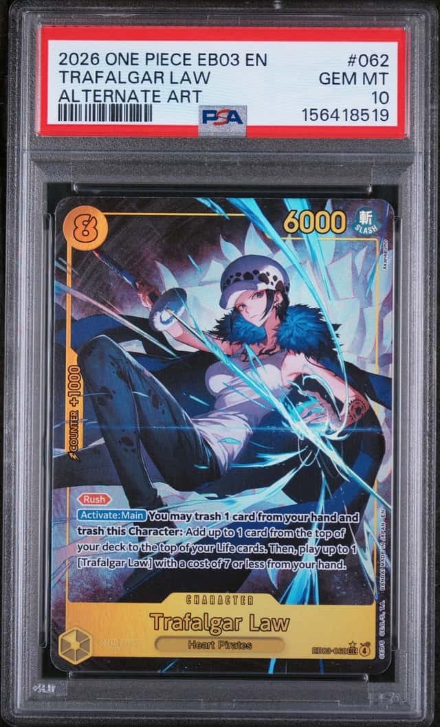 2026 ONE PIECE EB03-EXTRA BOOSTER HEROINES EDITION ALT ART TRAFALGAR LAW PSA 10