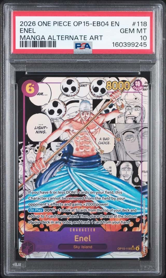 2026 ONE PIECE OP15-EB04-ADVENTURE ON KAMI'S ISLAND #118 ENEL PSA 10
