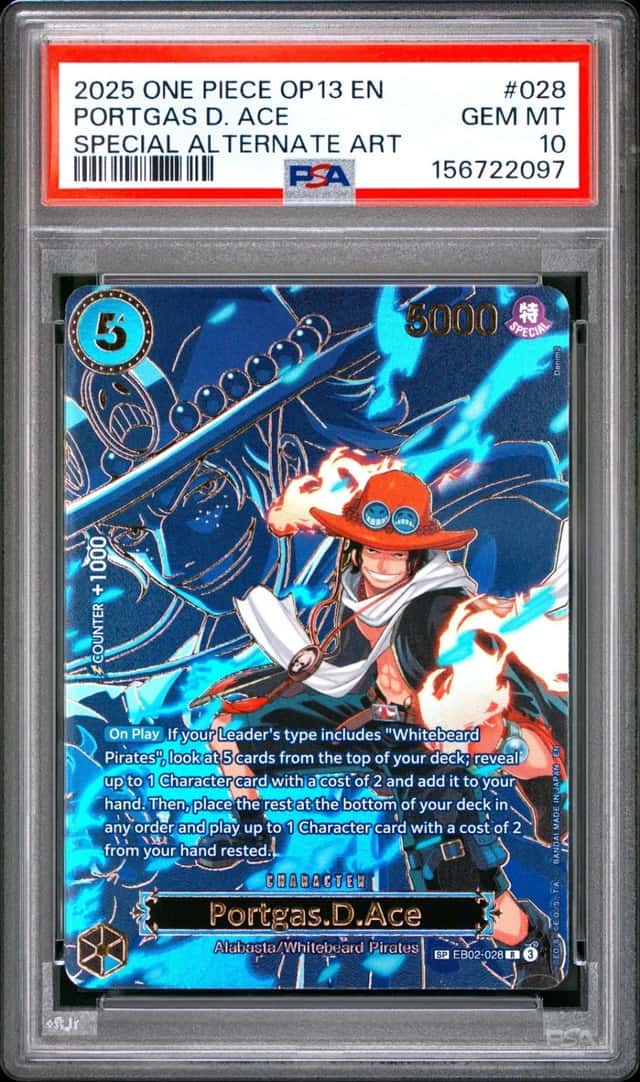 2025 ONE PIECE CARRYING ON HIS WILL SPECIAL ALT ART #028 PORTGAS D. ACE PSA 10