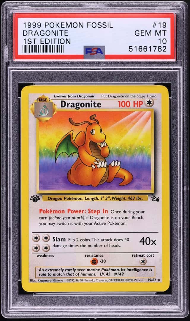 1999 Pokemon Fossil 1st Edition Dragonite #19 PSA 10 GEM MINT