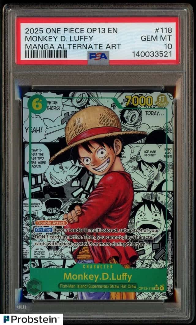 2025 One Piece OP13 En Manga Alternate Art #118 Monkey D. Luffy PSA 10 GEM MINT