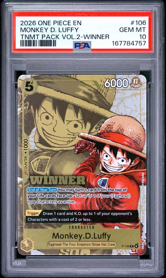2026 ONE PIECE TOURNAMENT PACK VOL.2 WINNER #106 MONKEY D. LUFFY PSA 10