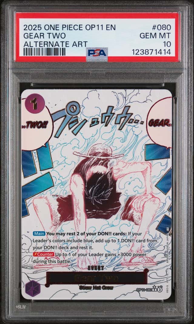 Bandai One Piece CCG 2025 OP11-080 Gear Two Alt Art Holo EN PSA 10
