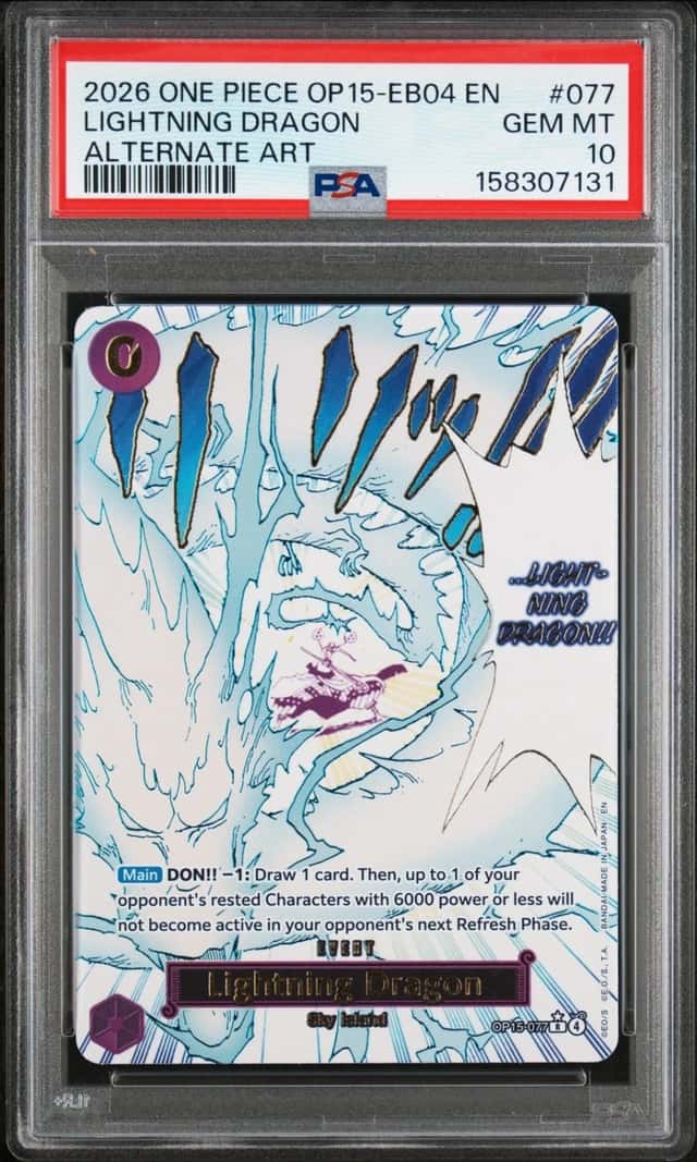 2026 ONE PIECE ADVENTURE ON KAMI'S ISLAND ALT ART #077 LIGHTNING DRAGON PSA 10