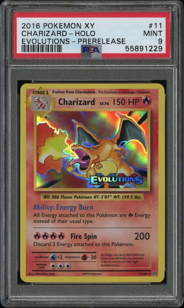 2016 POKEMON XY EVOLUTIONS #11/108 CHARIZARD PRERELEASE STAMP PROMO HOLO PSA 9