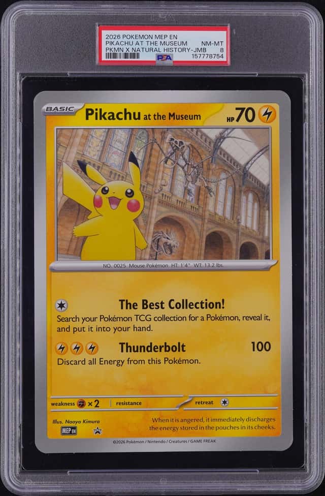 2026 POKEMON MEP POKEMON X NATURAL HISTORY PIKACHU AT THE MUSEUM PSA 8