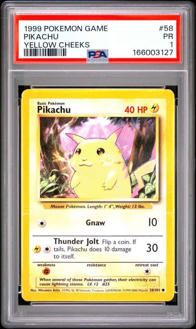 1999 POKEMON BASE SET YELLOW CHEEKS #58 PIKACHU PSA 1
