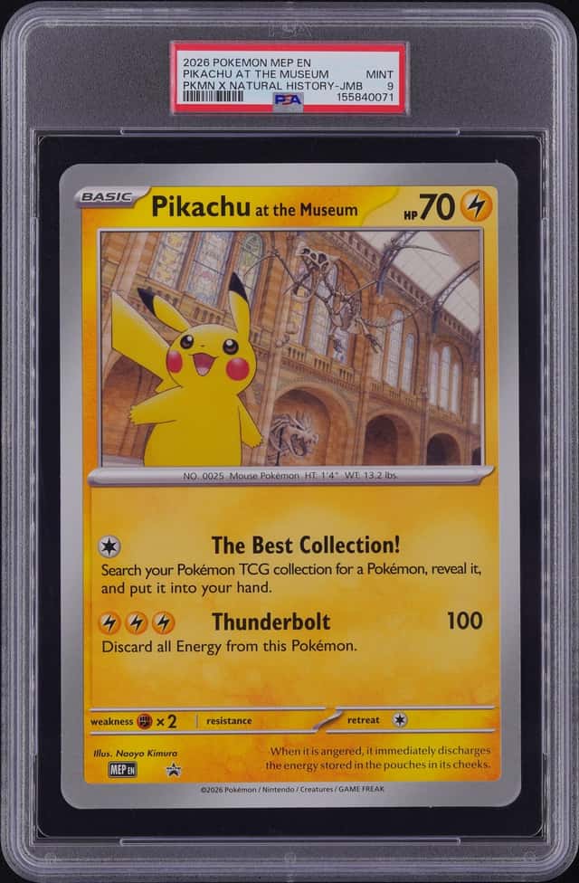 2026 POKEMON MEP EN-ME BLACK STAR PROMO PIKACHU AT THE MUSEUM PSA 9