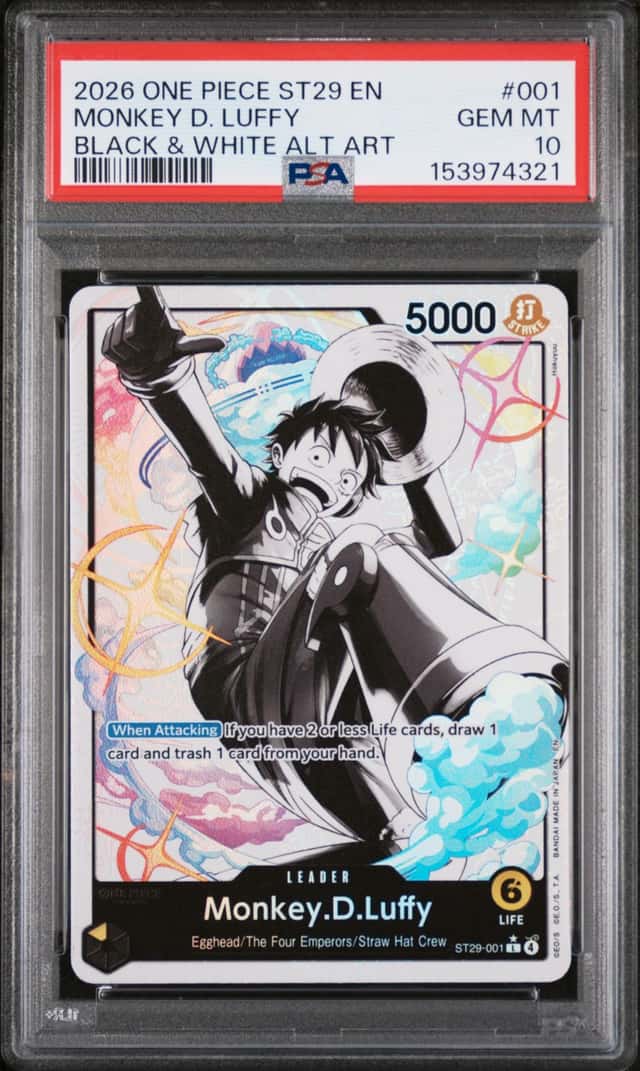 ONE PIECE MONKEY D. LUFFY 2026 DECK ST29-EGGHEAD #001 B&W ALT ART PSA 10