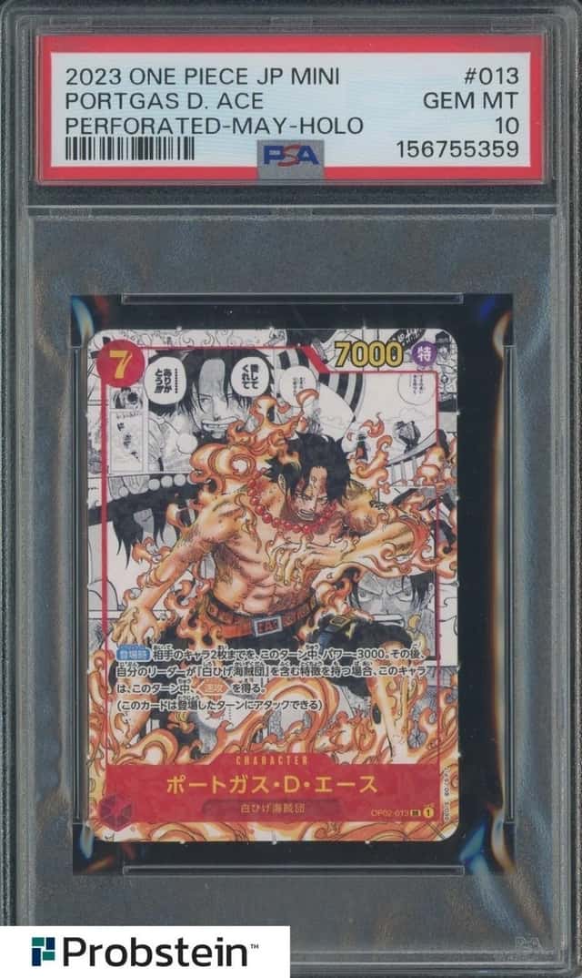 2023 One Piece Japanese Mini Perforated May Holo #013 Portgas D. Ace PSA 10