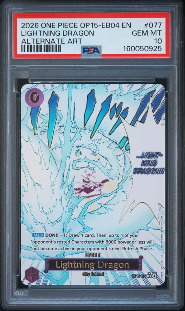 2026 ONE PIECE ADVENTURE ON KAMI'S ISLAND ALT ART #077 LIGHTNING DRAGON PSA 10