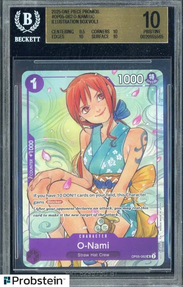 2025 One Piece Promos #OP05-062 O-Nami Illustration Box Vol 1 BGS 10 PRISTINE