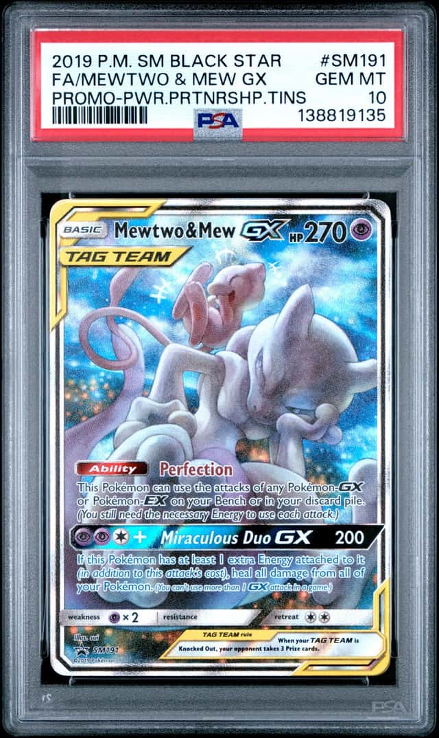 2019 Pokemon SM Black Star Promo Mewtwo & Mew GX SM191 PSA 10 Holo Full Art