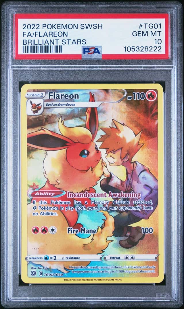 2022 POKEMON SWORD & SHIELD BRILLIANT STARS #TG01 FULL ART/FLAREON PSA 10