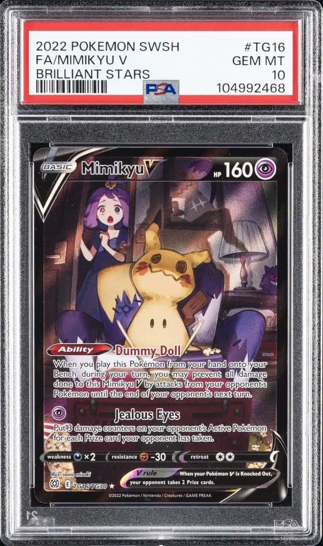 2022 POKEMON SWORD & SHIELD BRILLIANT STARS #TG16 FULL ART/MIMIKYU V PSA 10