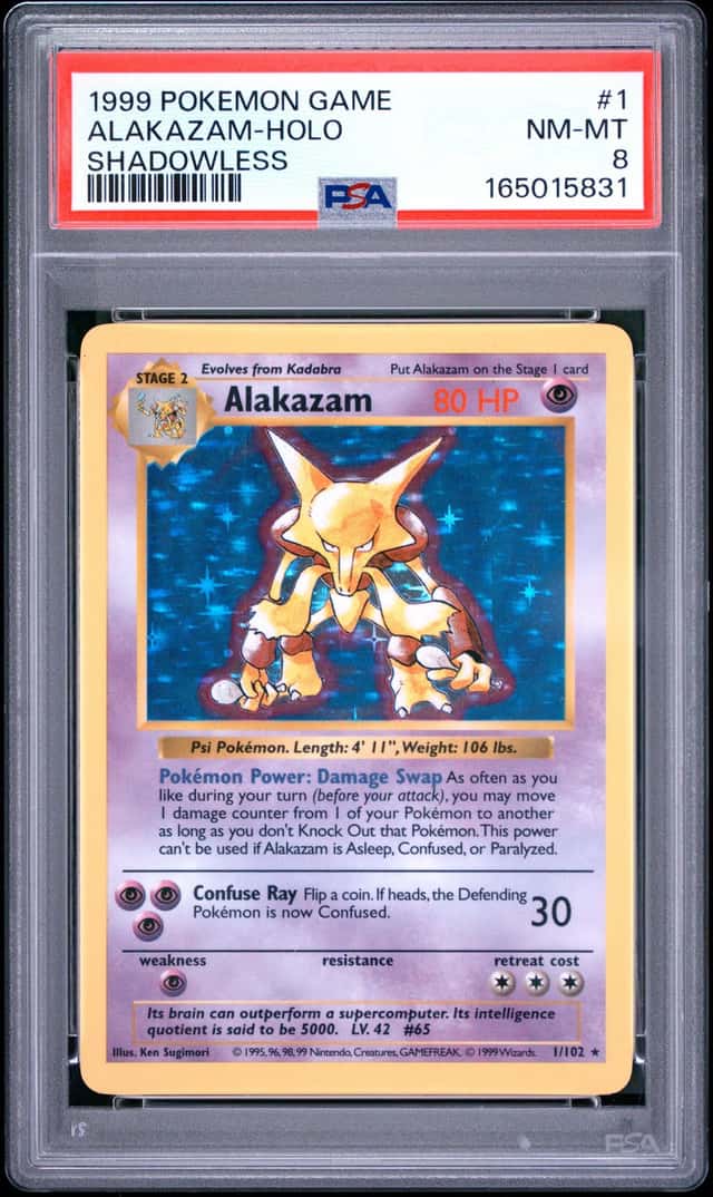 1999 POKEMON BASE SET SHADOWLESS #1 ALAKAZAM-HOLO PSA 8