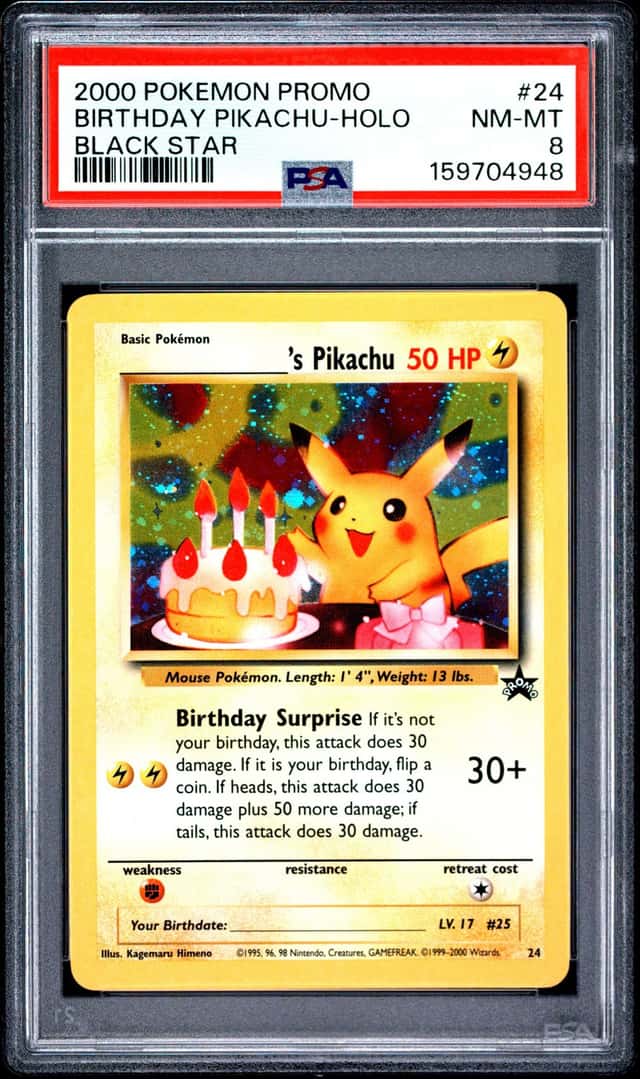 POKEMON BIRTHDAY PIKACHU-HOLO BLACK STAR 2000 PROMO BLACK STAR #24 PSA 8