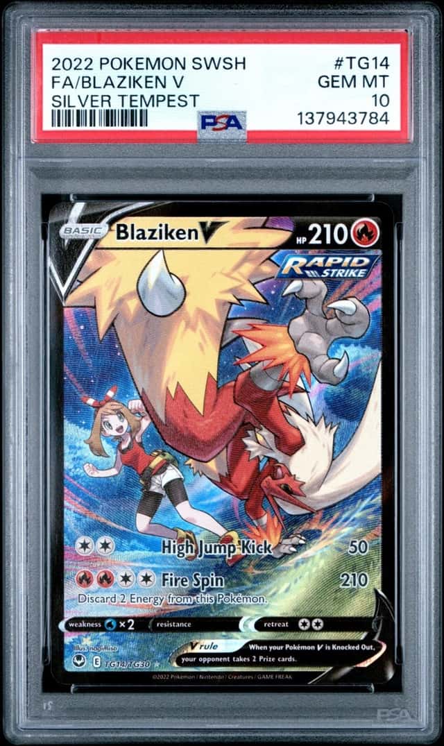 2022 POKEMON SWORD & SHIELD SILVER TEMPEST #TG14 FULL ART/BLAZIKEN V PSA 10