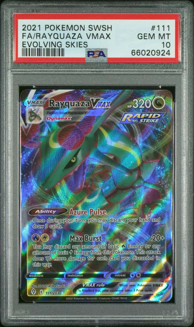 2021 POKEMON SWORD & SHIELD EVOLVING SKIES #111 FULL ART/RAYQUAZA VMAX PSA 10