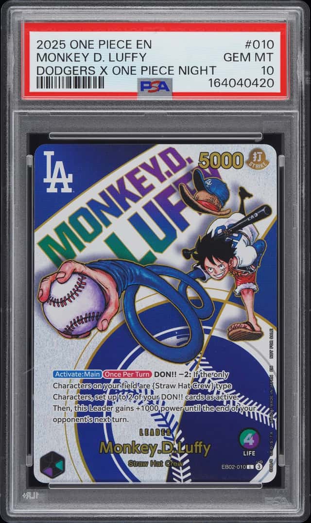 2025 One Piece En Dodgers X One Piece Night #010 Monkey D. Luffy PSA 10 GEM MINT