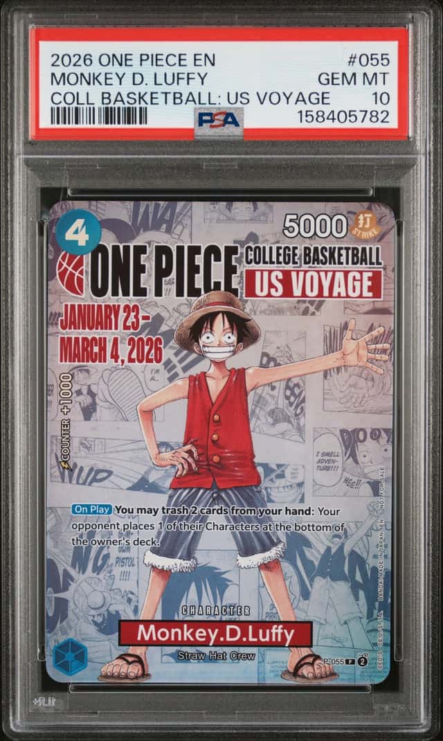 2026 ONE PIECE PROMOS COLLEGE BASKETBALL U.S VOYAGE #055 MONKEY D. LUFFY PSA 10