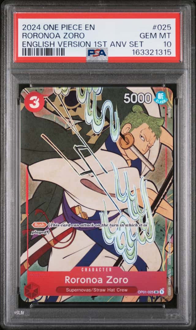 2024 ONE PIECE ENGLISH VERSION 1ST ANNIVERSARY SET #025 RORONOA ZORO PSA 10