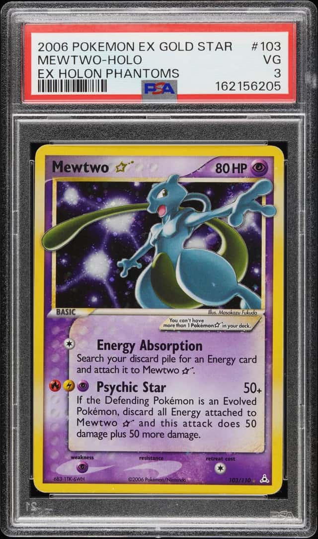 Pokemon Mewtwo Gold Star Holo Holon Phantoms 103/110 PSA 3