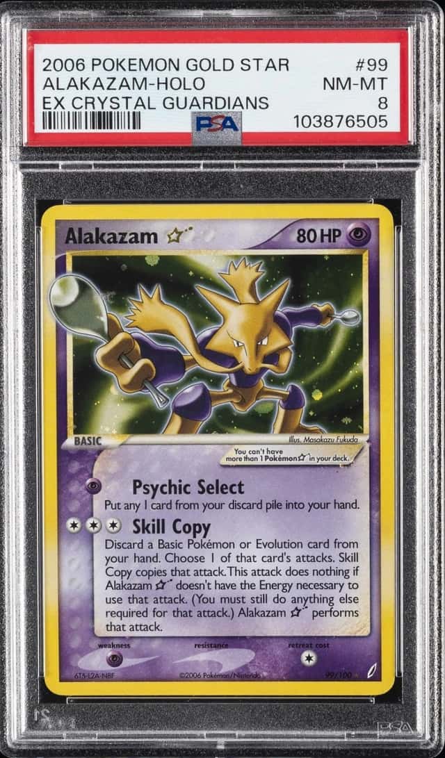 Pokemon Alakazam Gold Star Holo EX Crystal Guardians 99/100 PSA 8