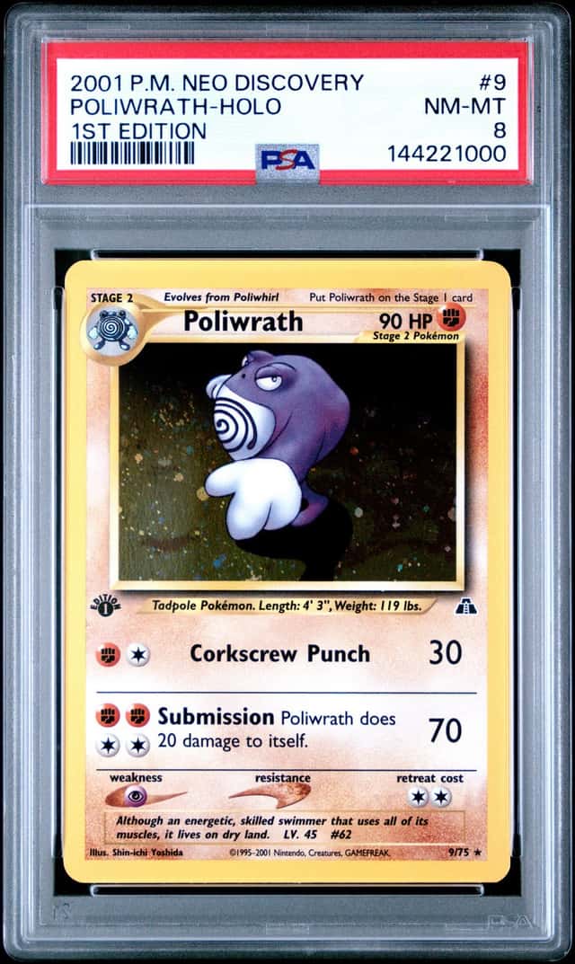 Pokemon Cards: Neo Discovery 1st Edition Rare Holo: Poliwrath 9/75 PSA 8