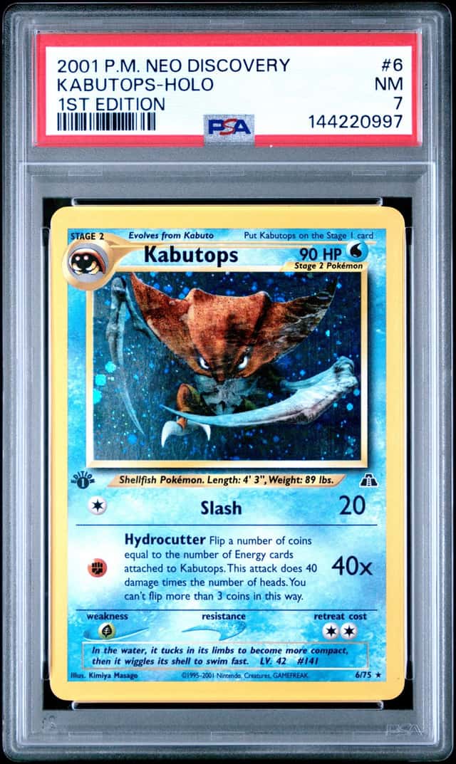 Pokemon Cards: Neo Discovery 1st Edition Rare Holo: Kabutops 6/75 PSA 7
