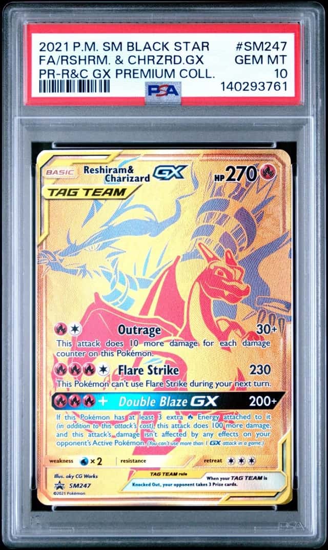 2021 POKEMON SM PROMO #SM247 FA/RSHRM. & CHRZRD.GX PR-R&C GX PREMIUM COL. PSA 10