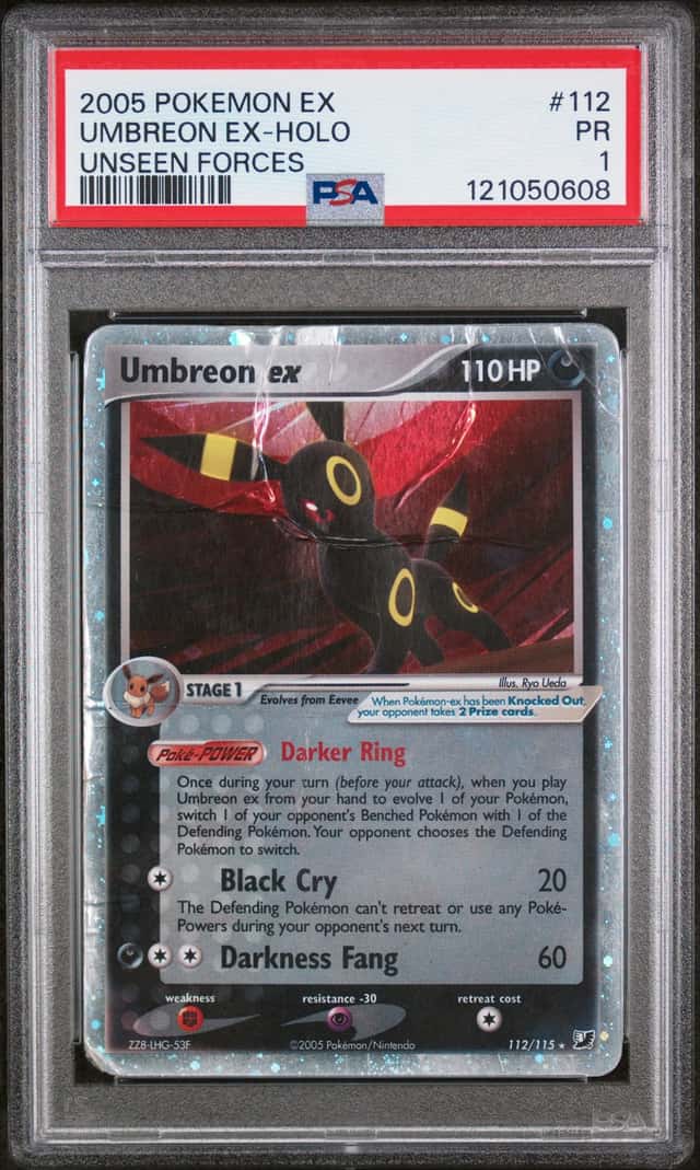 2005 POKEMON EX UNSEEN FORCES #112/115 UMBREON EX PSA 1