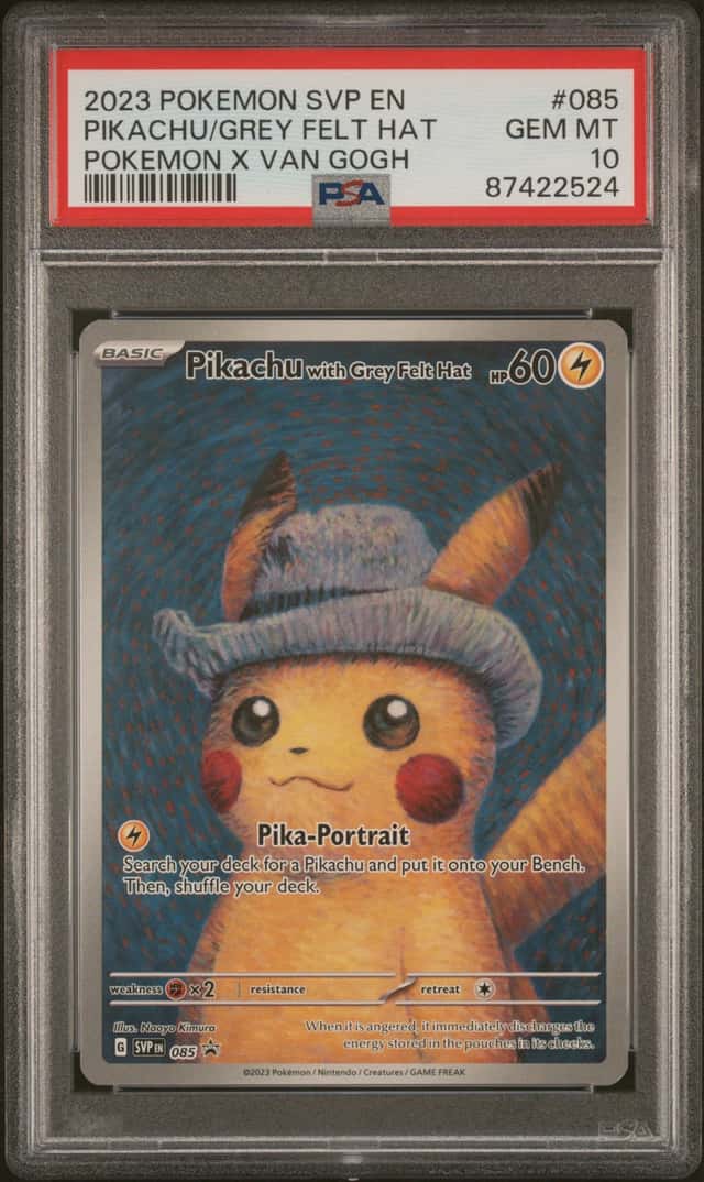 2023 Pokemon X Van Gogh Pikachu With Grey Felt Hat Black Star Promo #085 PSA 10