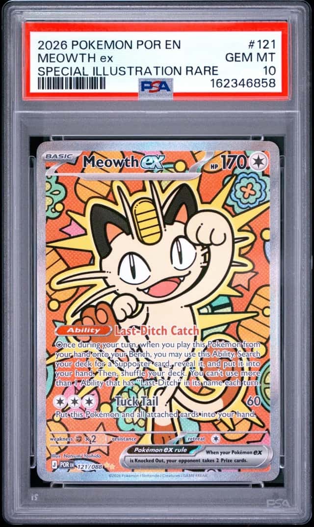 2026 POKEMON POR EN-PERFECT ORDER SPECIAL ILLUSTRATION RARE MEOWTH EX PSA 10