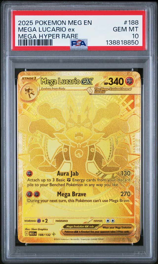 2025 Pokemon Mega Evolution Lucario ex Hyper Rare #188/132 PSA 10 GEM MINT