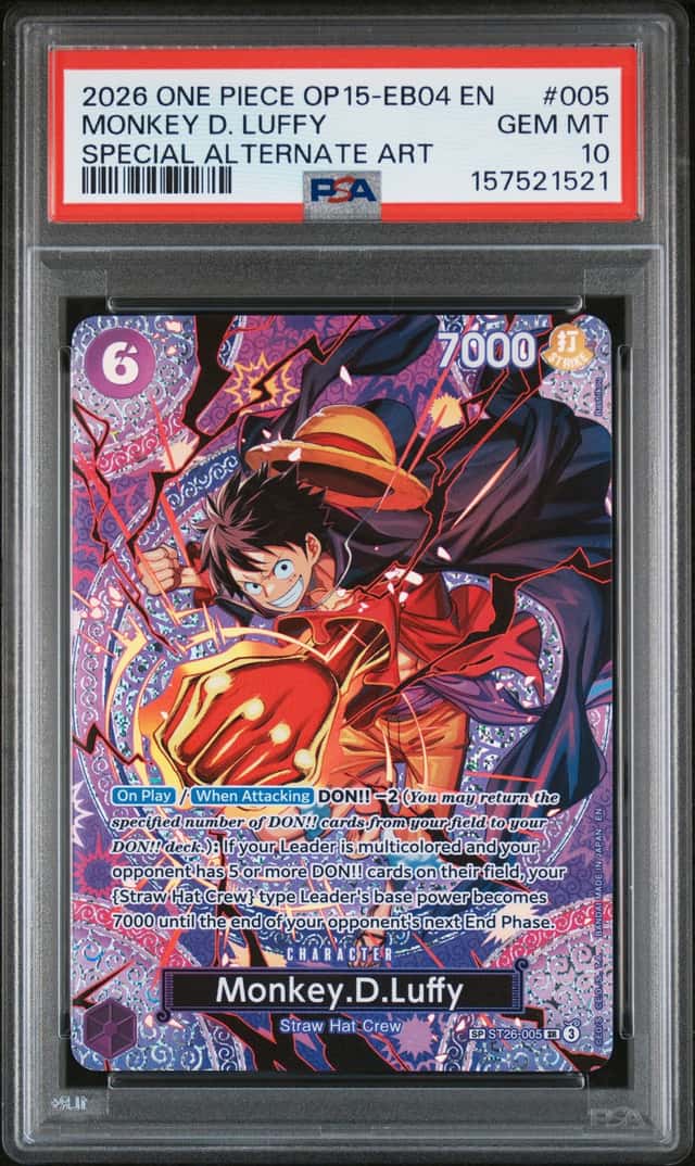 2026 Monkey D Luffy One Piece OP15-EB04 Alt Art Kami’s Island ST26-005 PSA 10