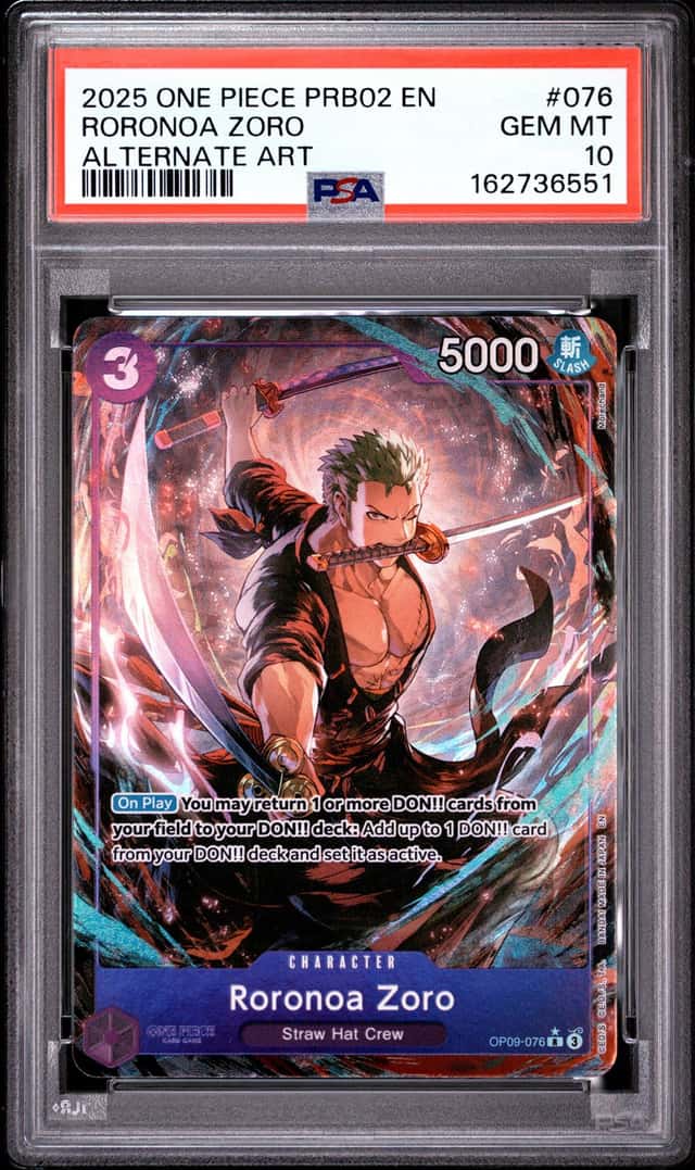 2025 ONE PIECE PRB02-PREMIUM BOOSTER ALTERNATE ART #076 RORONOA ZORO PSA 10