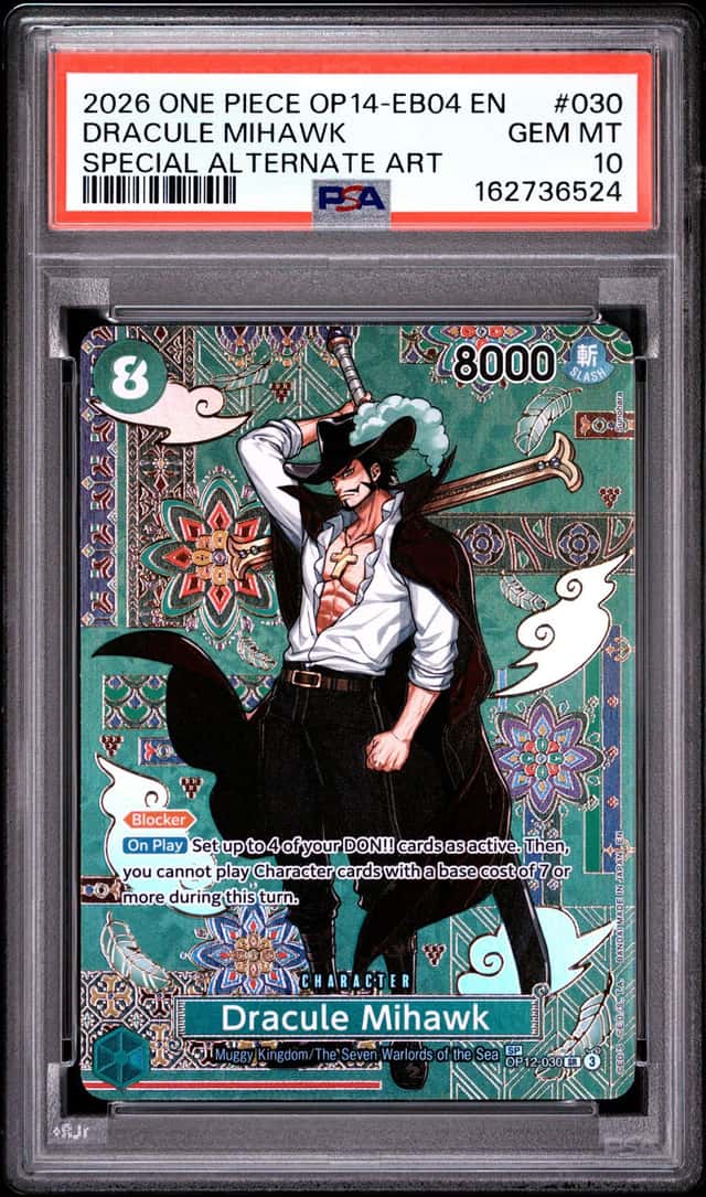 2026 ONE PIECE THE AZURE SEA'S SEVEN SPECIAL ALT ART #030 DRACULE MIHAWK PSA 10