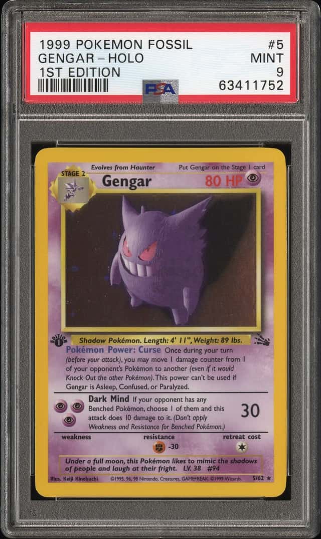 1999 Pokemon Fossil 1st Edition Holo Gengar #5 PSA 9 MINT