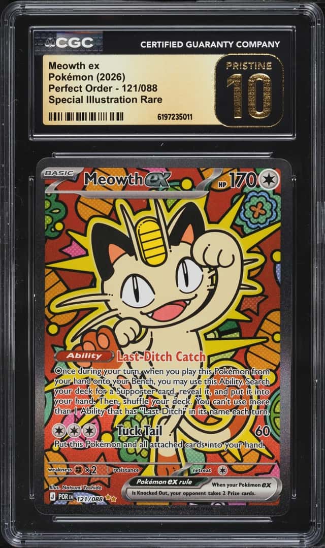 2026 Pokemon Mega Evolution Perfect Order SIR Meowth Ex #121 CGC 10 PRISTINE