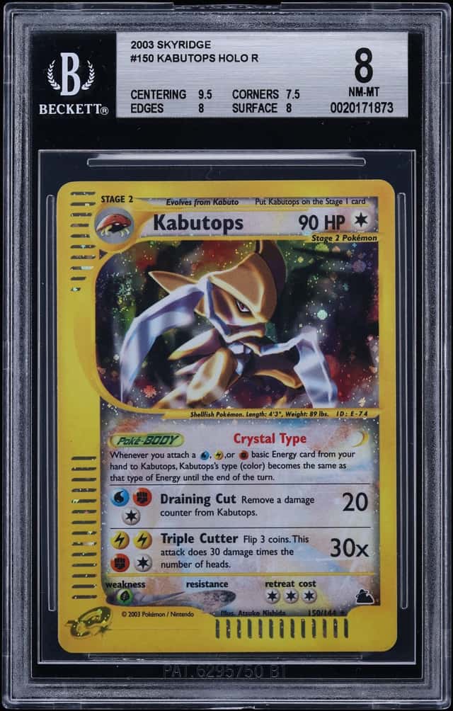 2003 Pokemon Skyridge Holo Crystal Kabutops #150 BGS 8 NM-MT